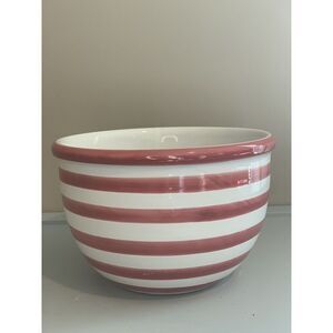 Pier‎ 1 Serving Bowl Hand Painted Made in Italy Red & White Stripe